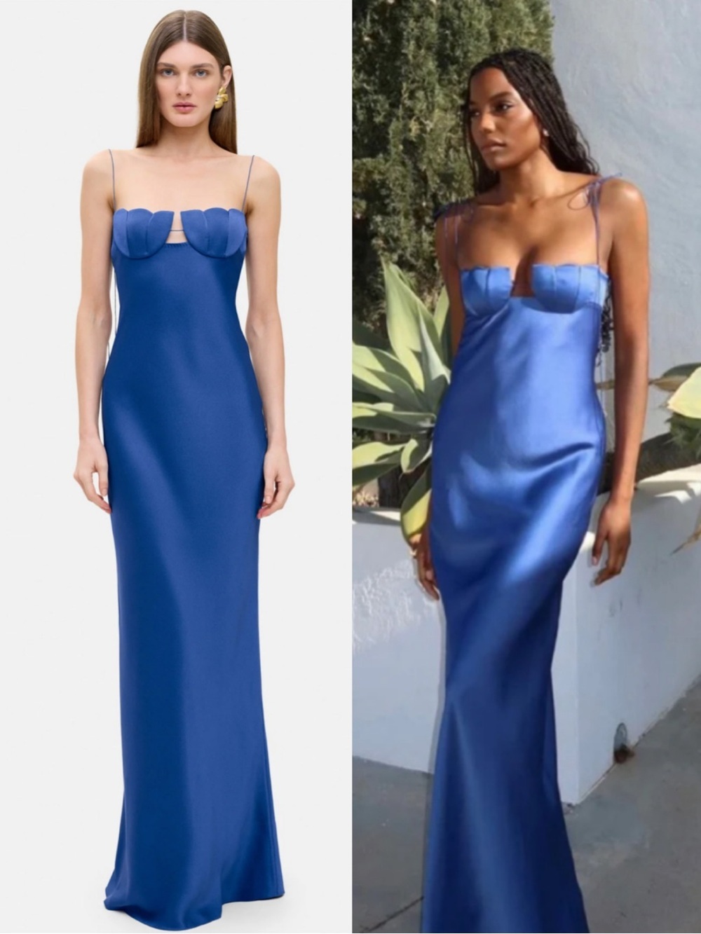 Anna October Tulip Maxi Dress in Deep Blue Satin Bustier Maxi Dress Size Medium